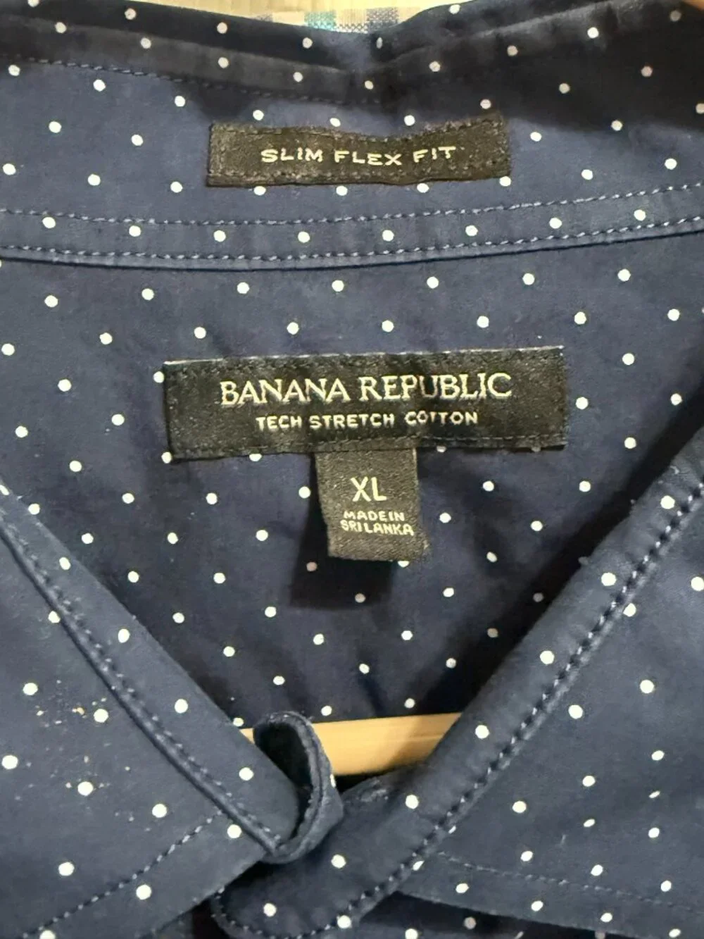 Banana Republic Men's Slim Flex Fit Button-Down Navy Micro Dot